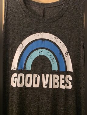 Good Vibes Rainbow Graphics Sleeveless Gray Maxi Dress M w/Pockets
